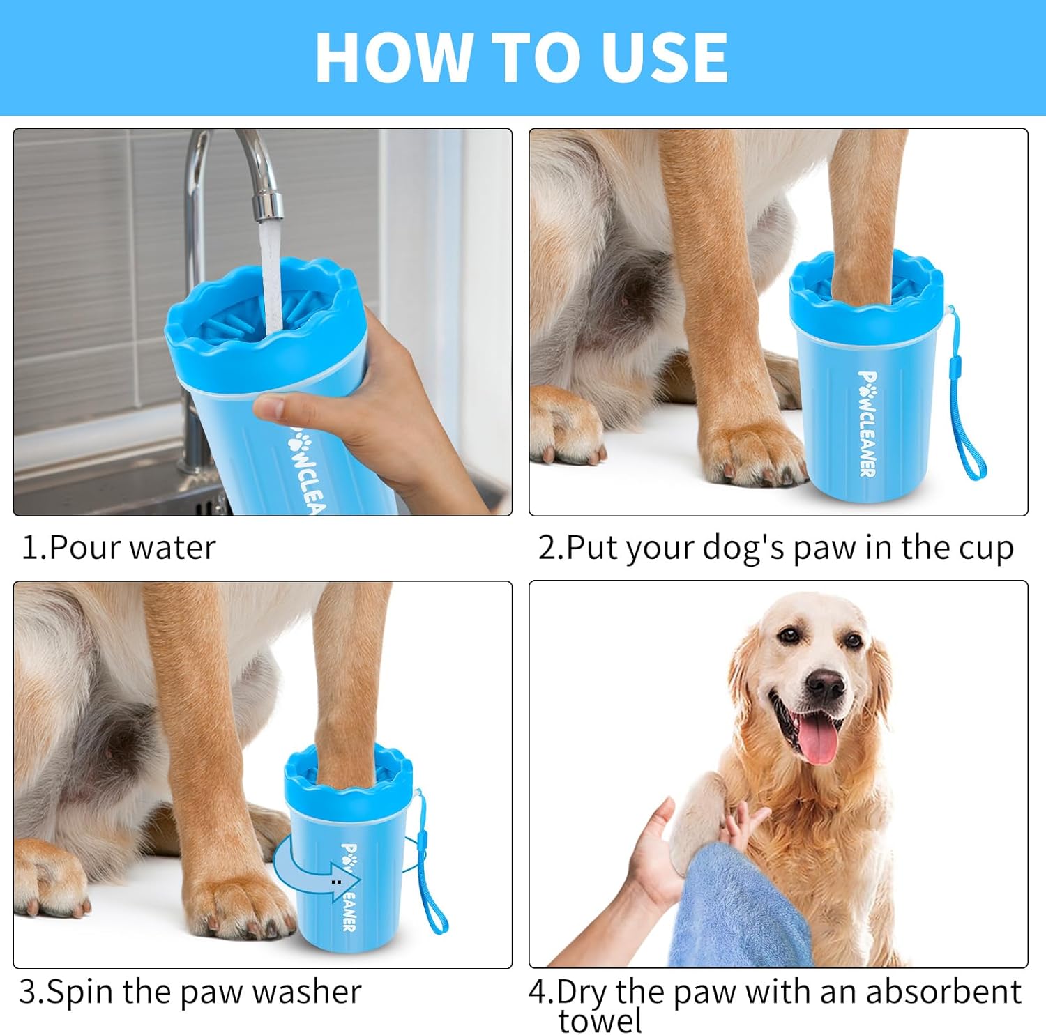 Limpiador de Patas para Perros y Gatos | Vaso con Cepillo de Silicona Suave + 3 Toallas Absorbentes | Disponible en Talles S, M y L