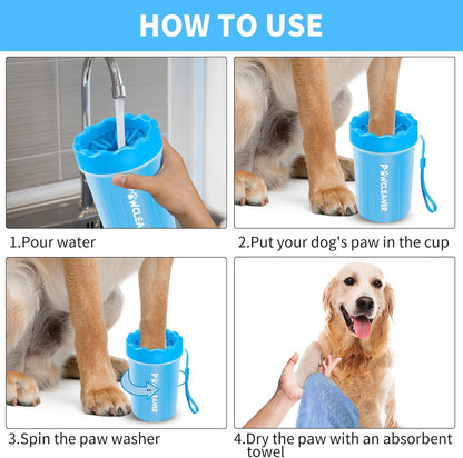 Limpiador de Patas para Perros y Gatos | Vaso con Cepillo de Silicona Suave + 3 Toallas Absorbentes | Disponible en Talles S, M y L