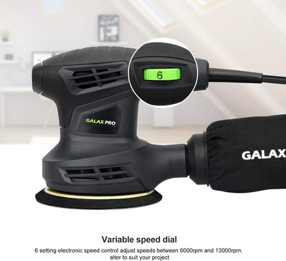 Lijadora Orbital 280W, 13.000 OPM con 6 Velocidades Variables – Lijadora Eléctrica de 5” con Colector de Polvo y 15 Discos de Lija – Para Madera, Metal y Plástico