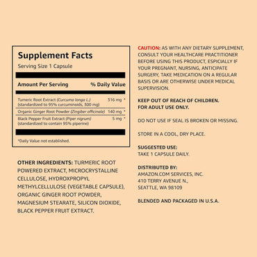 Complejo de cúrcuma | Curcumina + jengibre + pimienta negra | Para la inflamación | 65 cápsulas