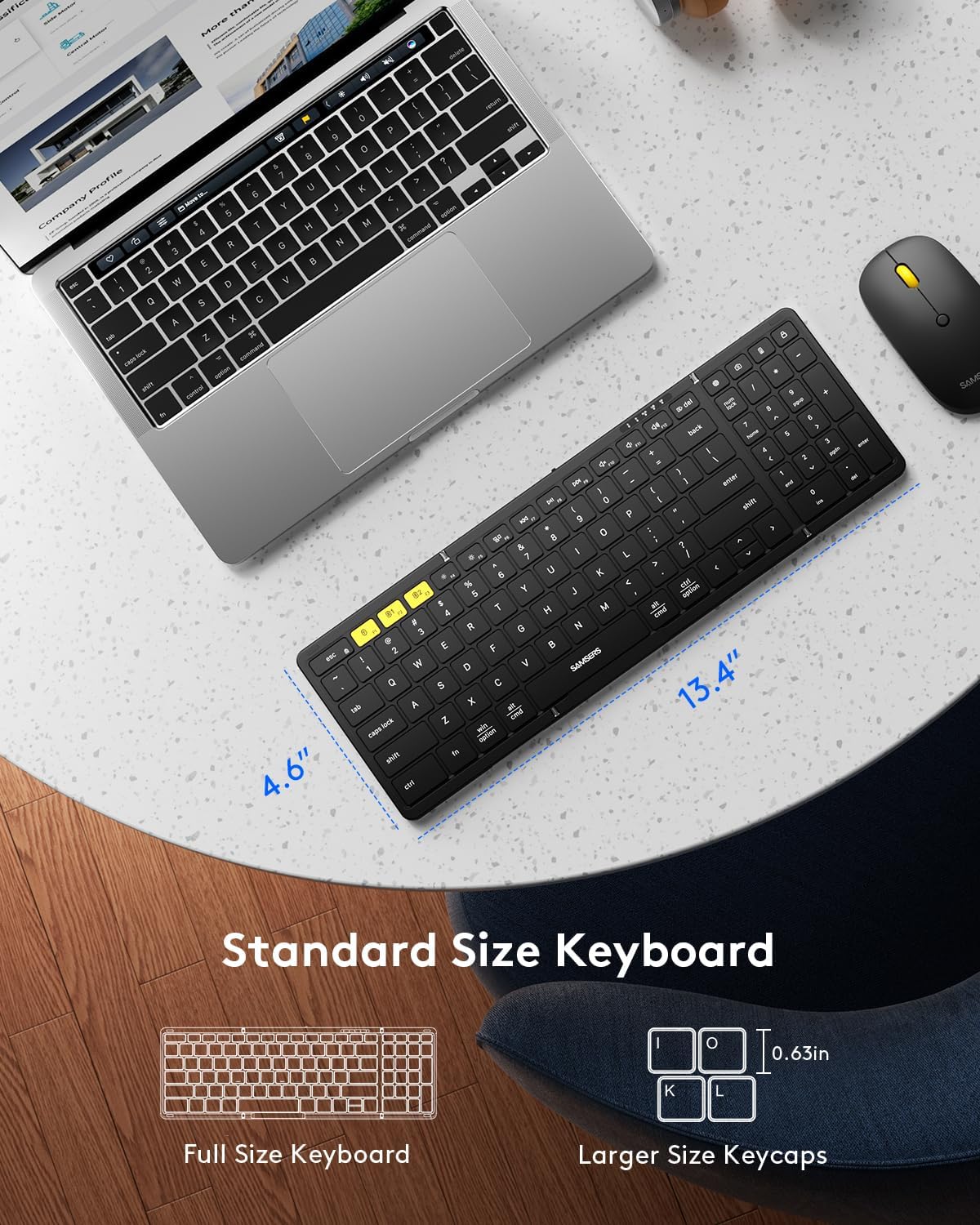 Teclado y mouse plegables | Bluetooth | Portátil para viaje | Mouse inalámbrico recargable USB-C | Para iOS, Android, Windows