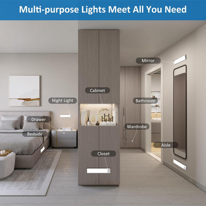 Luces LED Bajo Mueble con Sensor de Movimiento Recargables, Pack x2 Magnéticas Stick-On, 22 LEDs, USB-C, Luz Blanca Fría