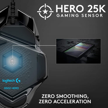 Logitech G502 HERO – Mouse Gamer con Cable de Alto Rendimiento, Sensor HERO 25K, 25.600 DPI, RGB, Pesos Ajustables y 11 Botones Programables