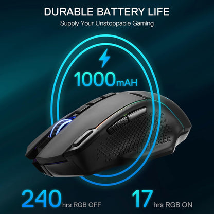 Redragon M991 – Mouse Gaming Inalámbrico, 26,000 DPI, 3 Modos de Conexión, 9 Botones Macro, Rapid Fire, RGB