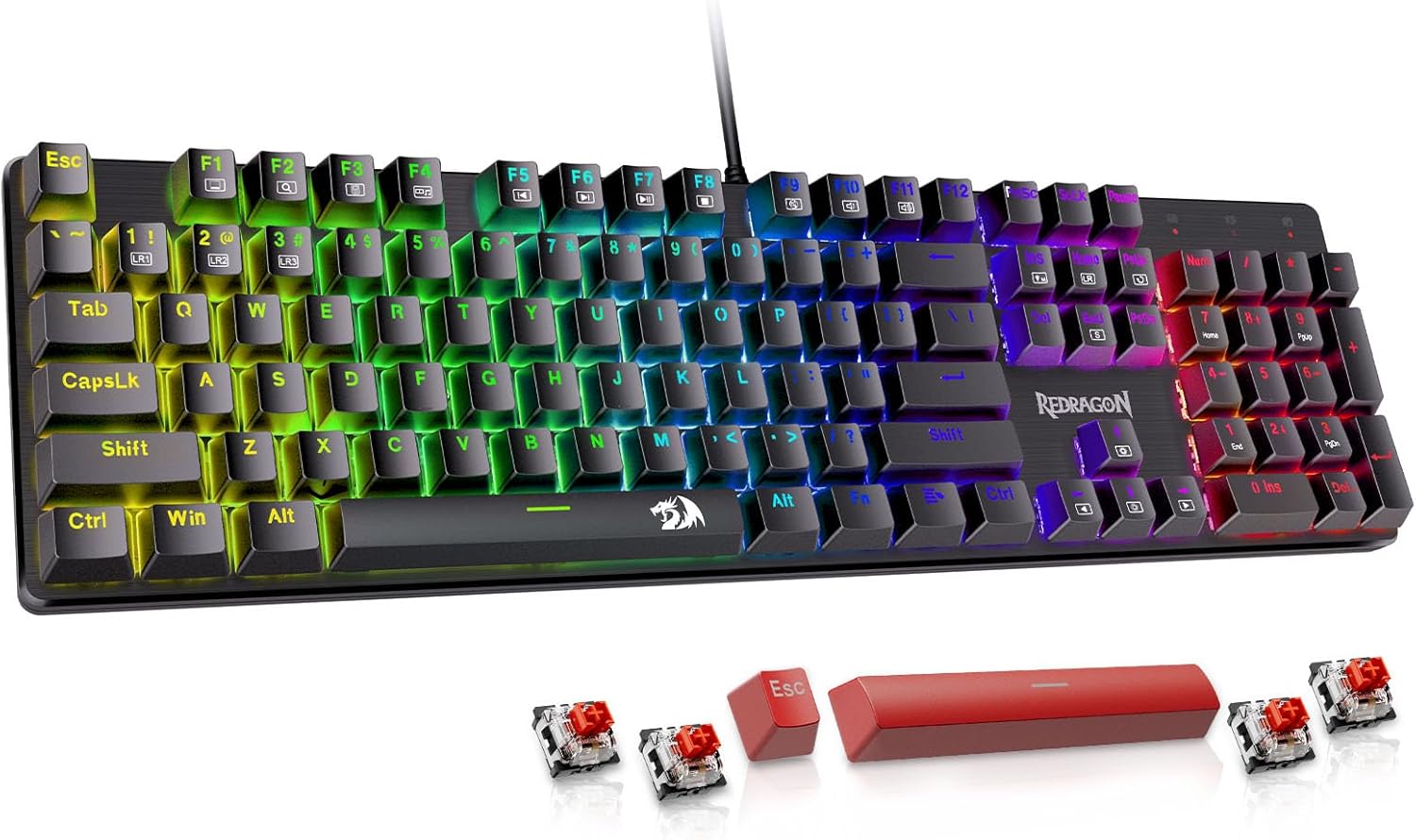 Redragon K671 Teclado Mecánico Gamer con Cable – Retroiluminado, Switches Rojos Hot-Swappable, Anti-Ghosting, Macros, PBT Keycaps