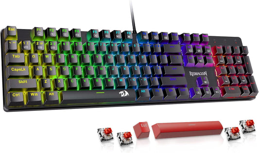 Redragon K671 Teclado Mecánico Gamer con Cable – Retroiluminado, Switches Rojos Hot-Swappable, Anti-Ghosting, Macros, PBT Keycaps