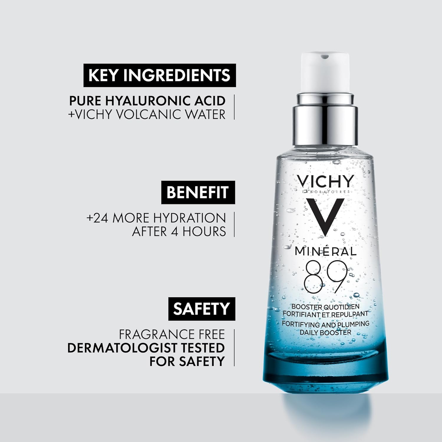 Vichy Mineral 89 Booster | Refuerza la barrera, rellena e hidrata | Gel ligero, Oil-Free, Sin fragancia