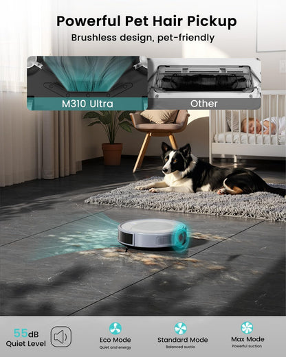 Lefant M310 Ultra Robot Aspiradora y Mopa | 6000Pa Succión, ToF LiDAR, 170 Min Autonomía, Control App/Alexa, Detección de Alfombras y Evitación Precisa de Obstáculos – Slim 3” Diseño Ideal Mascotas y Hogar