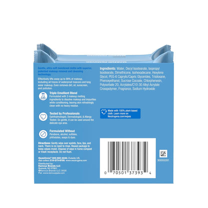 Neutrogena - Toallitas faciales desmaquillantes, ultrasuaves para maquillaje resistente al agua, sin alcohol, a base de plantas, paquete doble, 25 unidades, paquete de 2