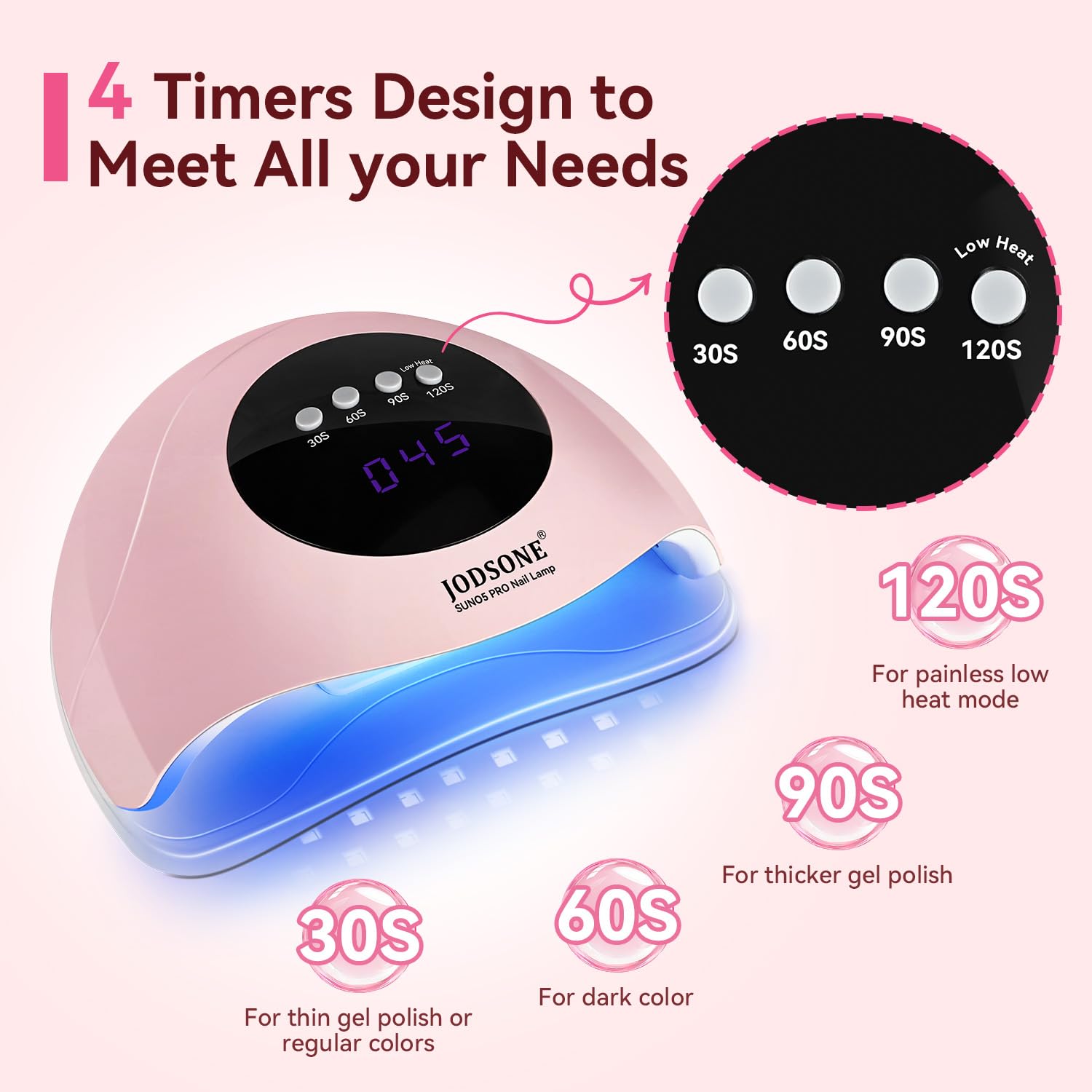 Lámpara UV LED para uñas | Color Rosa | 4 Tiempos | Sensor automático 