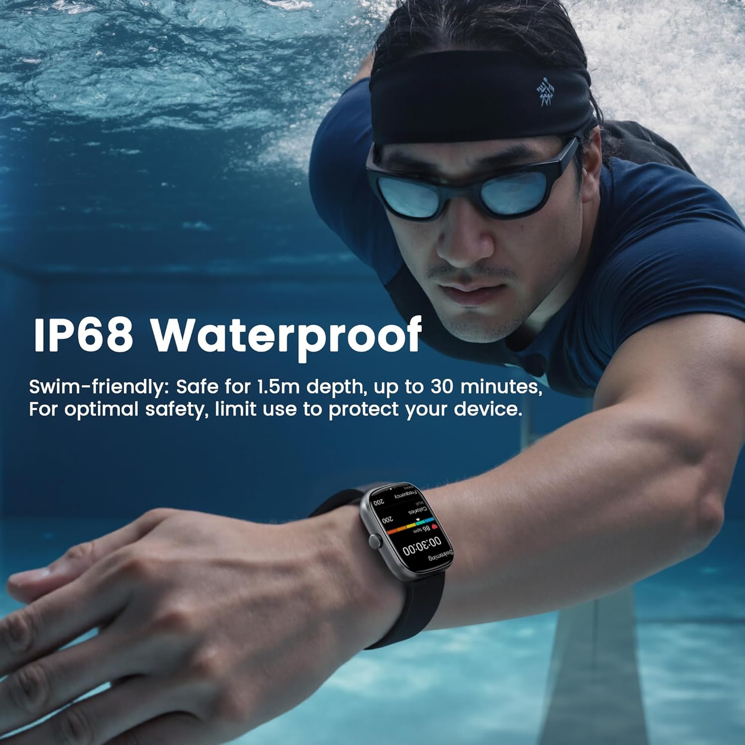 Smartwatch con respuesta de llamada | Reloj inteligente 1.96 pulgadas unisex | Actividad física con monitor de frecuencia cardíaca y sueño | Reloj deportivo | Impermeable | Color: Negro