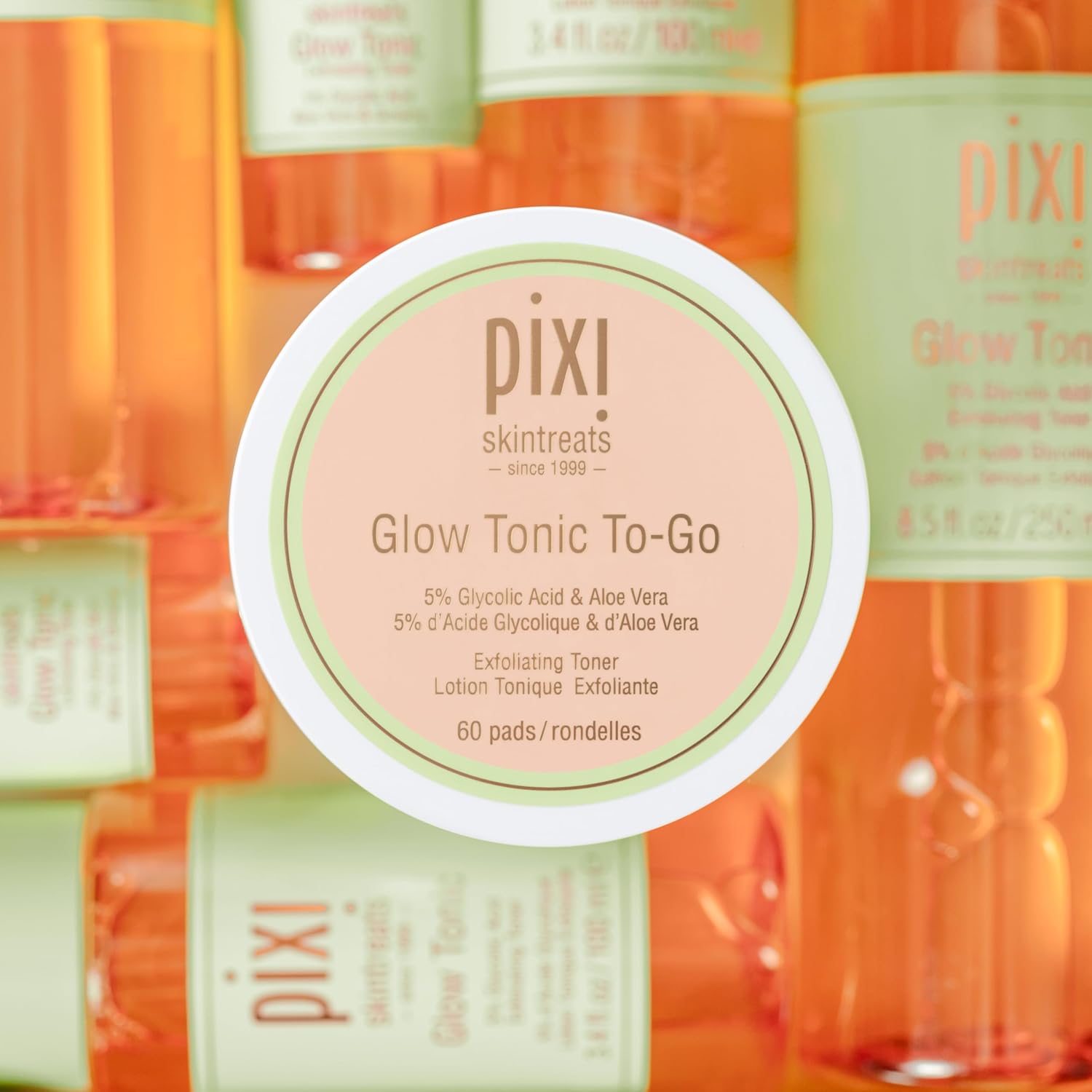 Pixi Glow Tonic To-Go – Pads Exfoliantes con Ácido Glicólico (60 unidades)