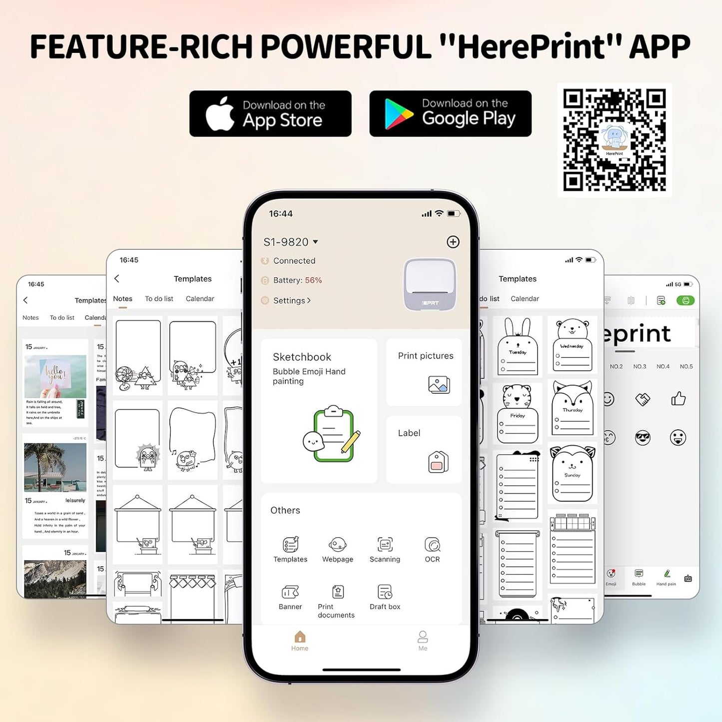 Mini impresora de calcomanías | Impresora térmica portátil sin tinta | Bluetooth | Incluye 1 rollo de papel adhesivo