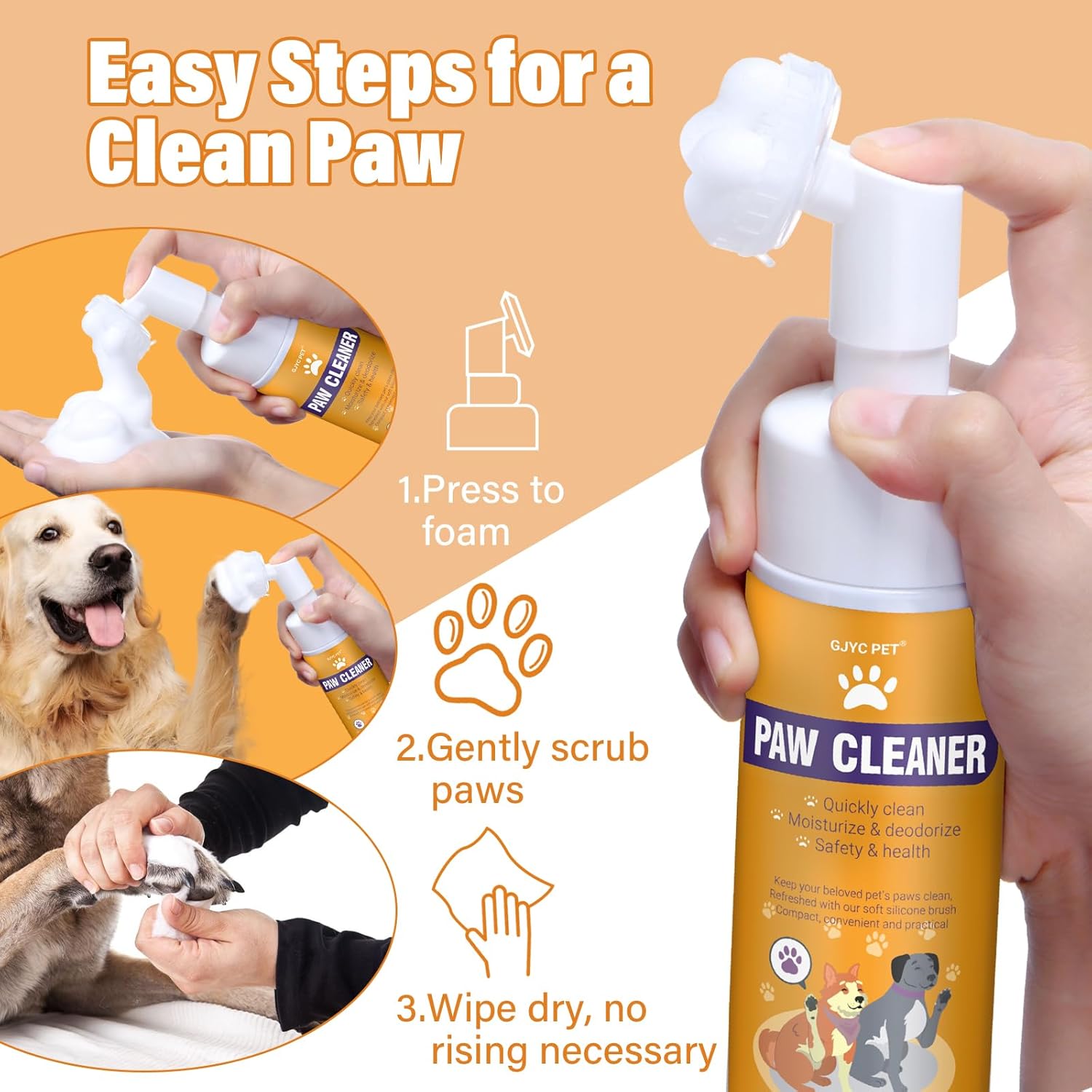 Limpiador de Patas para Perros y Gatos | Espuma Sin Enjuague con Cepillo de Silicona Integrado | 150 ml