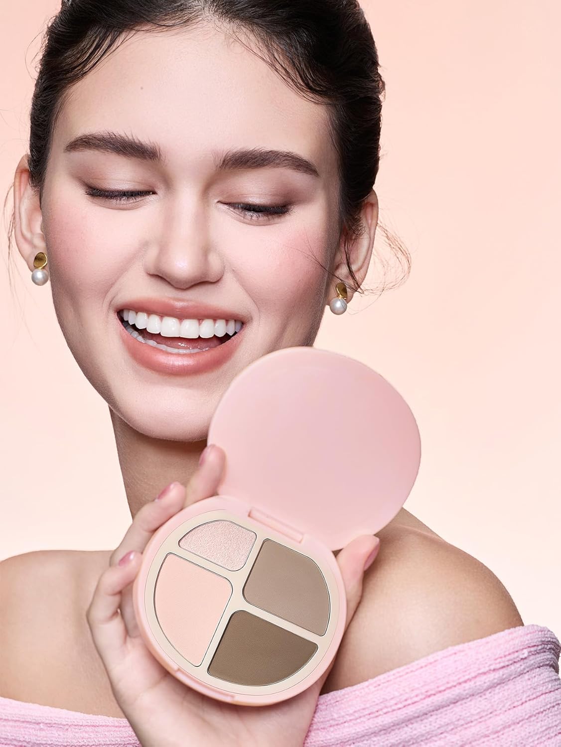 Paleta de resaltado y contorno de 4 tonos 2 en 1 | Iluminador facial brillante y contorno mate | Frio