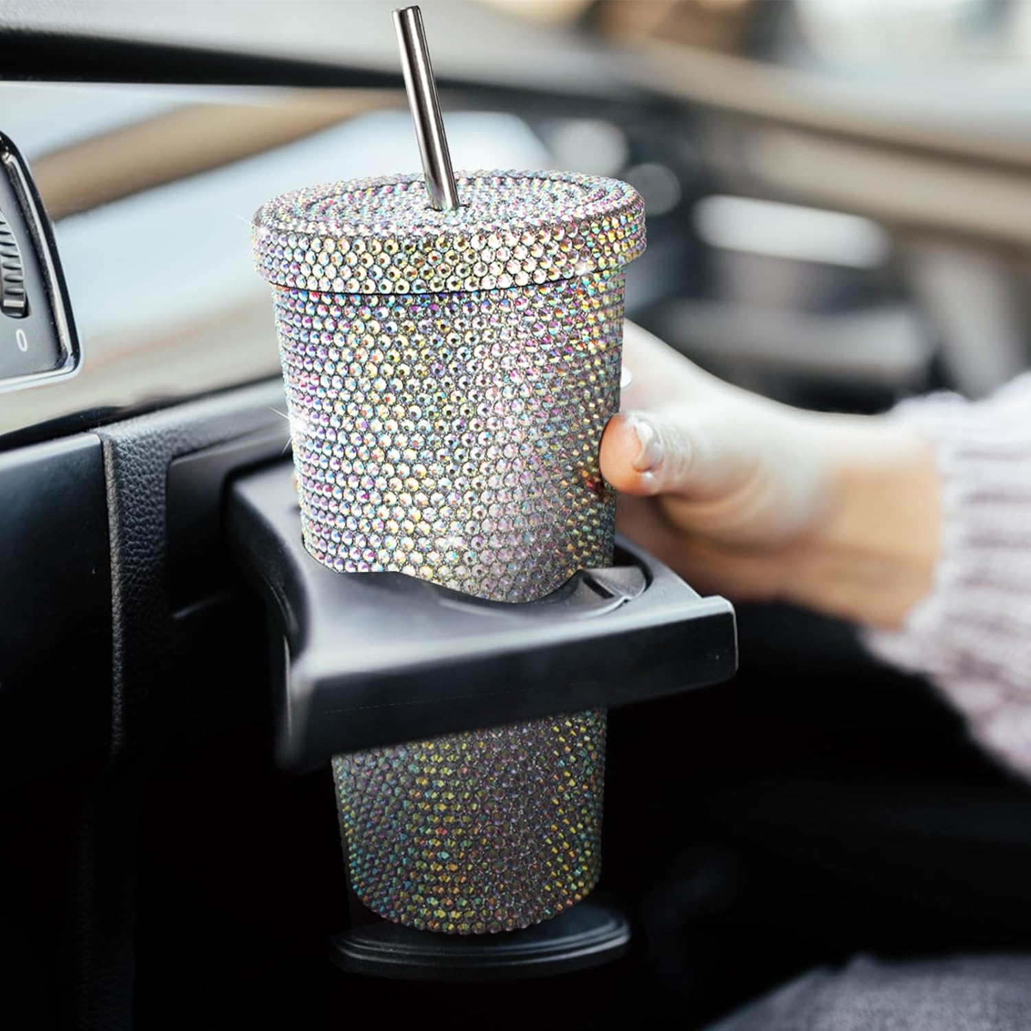 Vaso térmico con glitter y tapa | 798 ml | Aislado de acero inoxidable con diamantes de imitación de primera calidad | Color: Plata