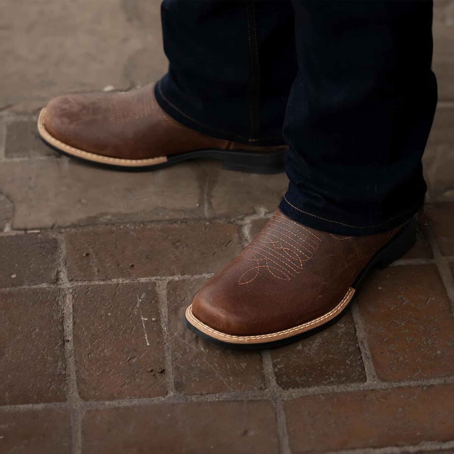 Botas vaqueras para hombre | Punta cuadrada | Botas occidentales con eje de malla transpirable | Botas de campo resistentes