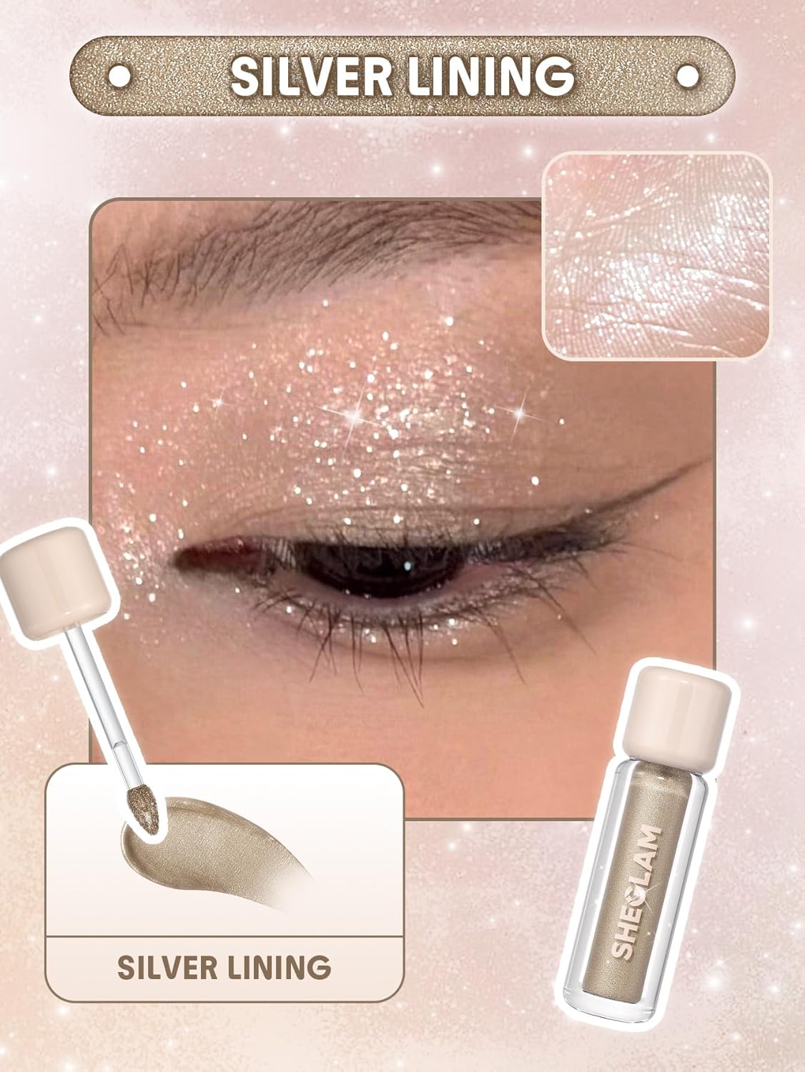 Tinte de ojos líquido larga duración | 16 horas | Sombra de ojos líquida brillante | Color de alto impacto | Color: Silver Lining