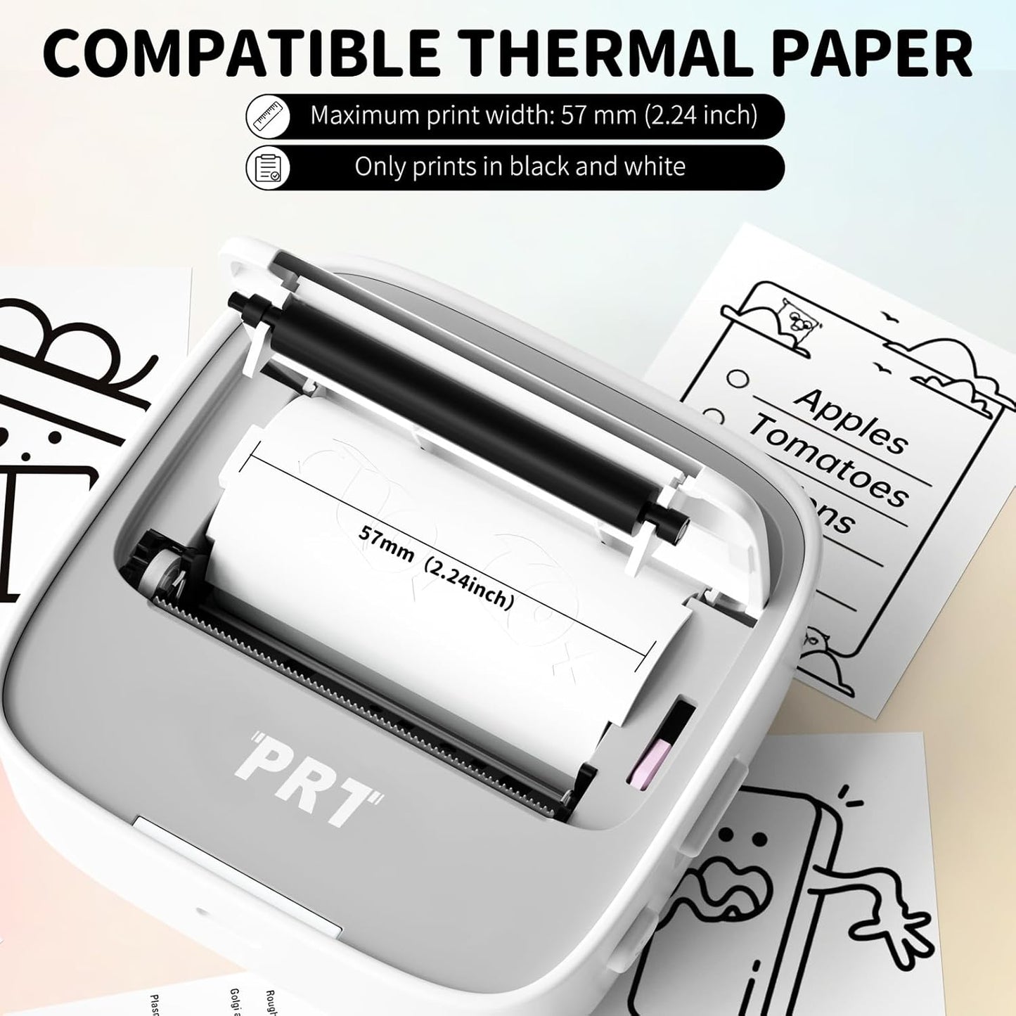 Mini impresora de calcomanías | Impresora térmica portátil sin tinta | Bluetooth | Incluye 1 rollo de papel adhesivo