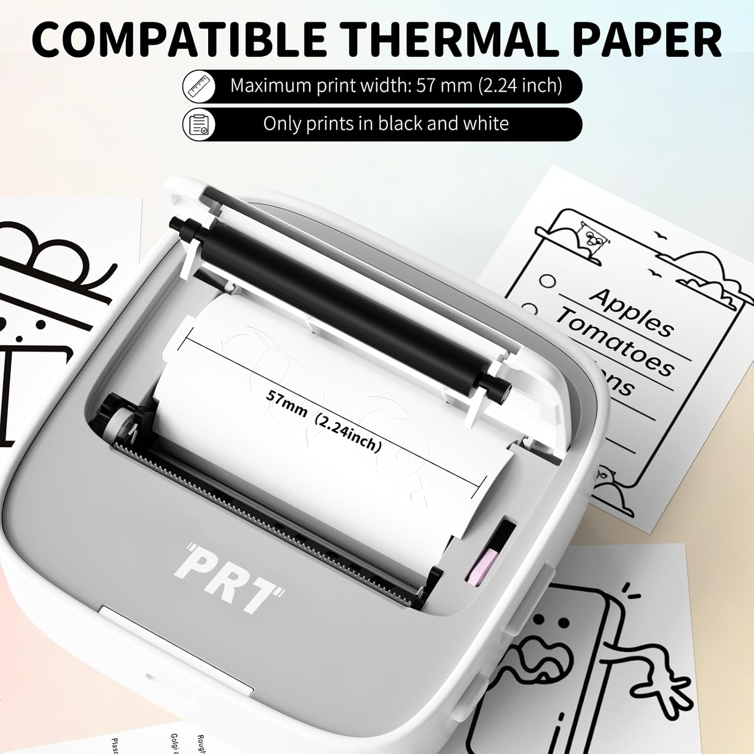 Mini impresora de calcomanías | Impresora térmica portátil sin tinta | Bluetooth | Incluye 1 rollo de papel adhesivo