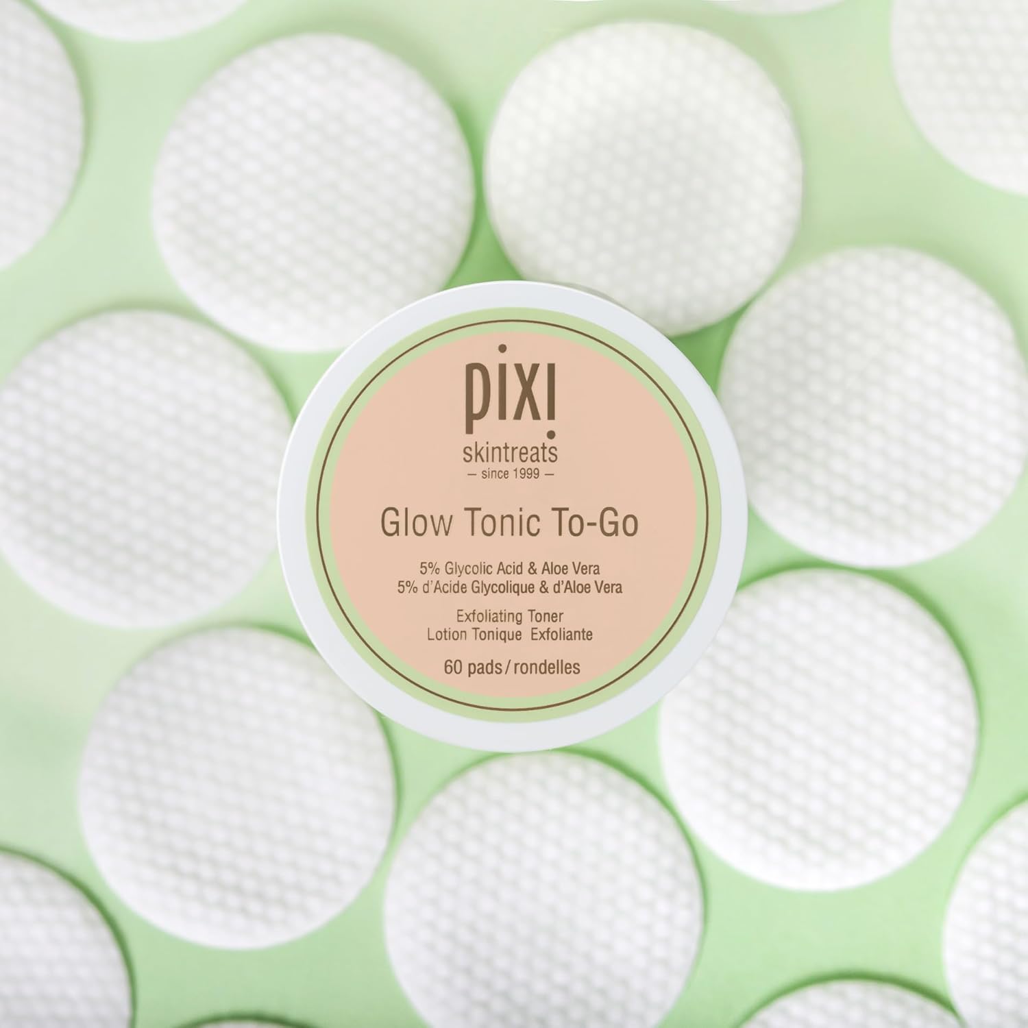 Pixi Glow Tonic To-Go – Pads Exfoliantes con Ácido Glicólico (60 unidades)