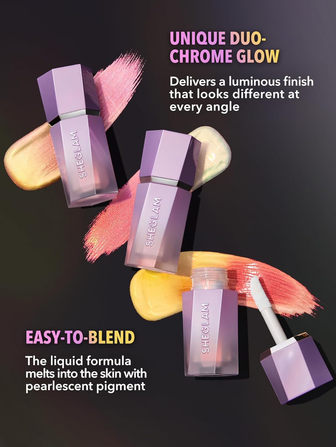 Resaltador líquido que cambia de color | Resaltador multicromo | Acabado de alto brillo | Brillo de larga duración | Sin apelmazamiento | Color: Flying Comet