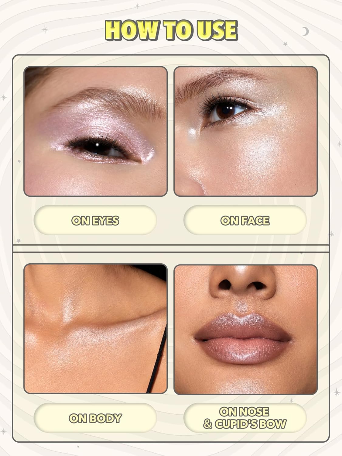 Iluminador facial Lunar Glow  | Con purpurina multicromática | Iluminador para ojos y rostro | Cremoso sedoso | Color: Galaxia de corazón