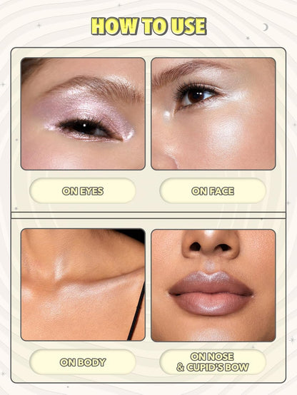 Iluminador facial Lunar Glow  | Con purpurina multicromática | Iluminador para ojos y rostro | Cremoso sedoso | Color: Galaxia de corazón