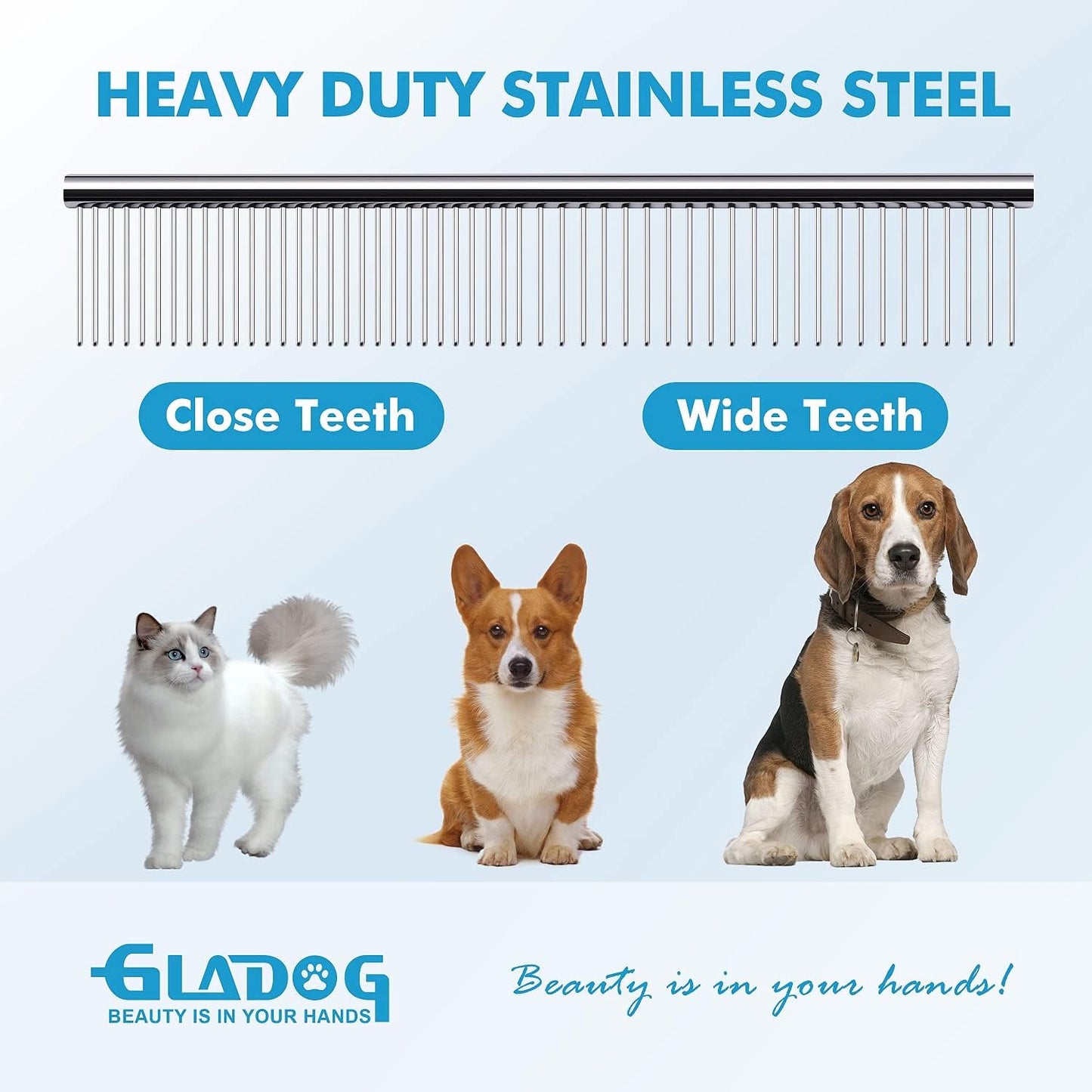GLADOG Kit Tijeras de Grooming 5 en 1 para Perros y Gatos | Tijeras de Acero Inoxidable con Puntas Redondeadas + Peine y Estuche
