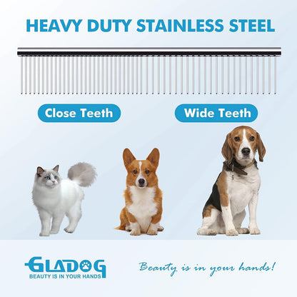 GLADOG Kit Tijeras de Grooming 5 en 1 para Perros y Gatos | Tijeras de Acero Inoxidable con Puntas Redondeadas + Peine y Estuche