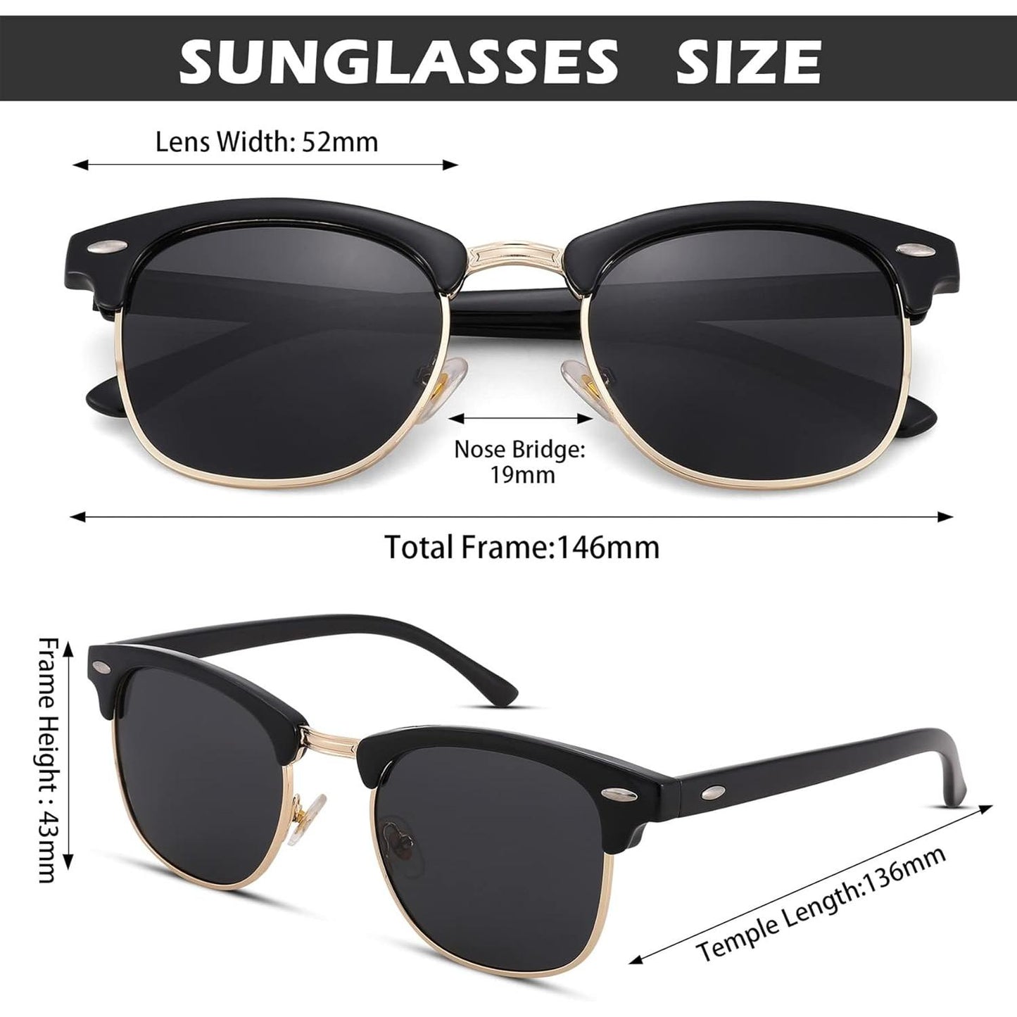 Pro Acme Semi-Rimless Polarized Sunglasses UV 400 Protection for Women Men