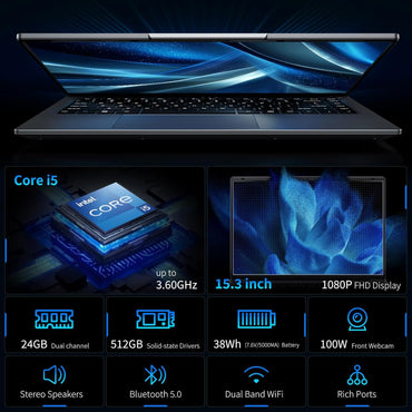 Laptop BWPED Core i5 de 15.3" | 24 GB + 512 GB