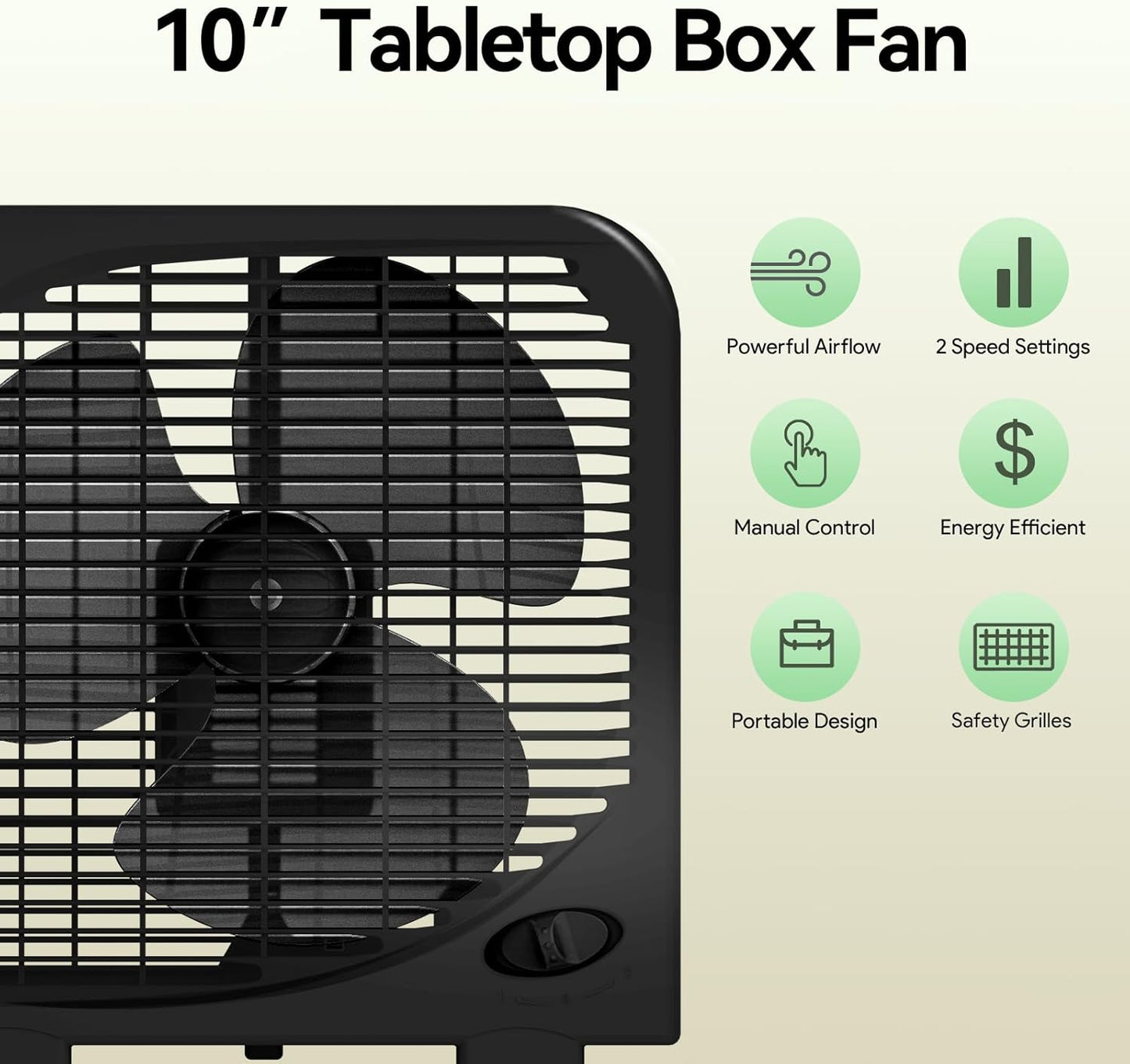 Ventilador de mesa | 10 pulgadas | 2 velocidades | Negro