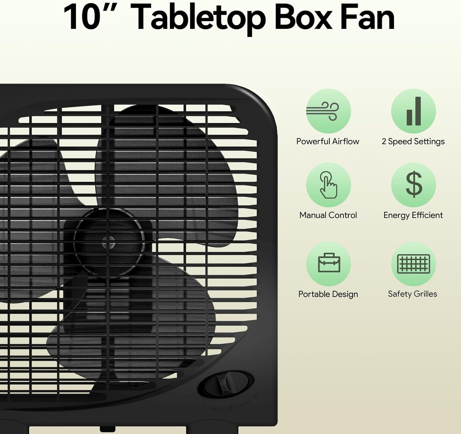 Ventilador de mesa | 10 pulgadas | 2 velocidades | Negro