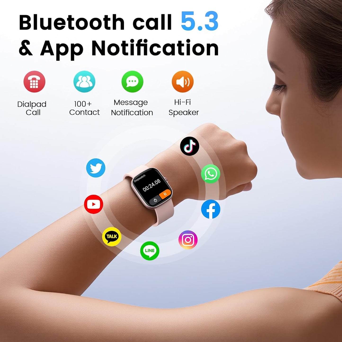 Smartwatch con respuesta de llamada | Reloj inteligente 1.96 pulgadas unisex | Actividad física con monitor de frecuencia cardíaca y sueño | Reloj deportivo | Impermeable | Color: Rosa