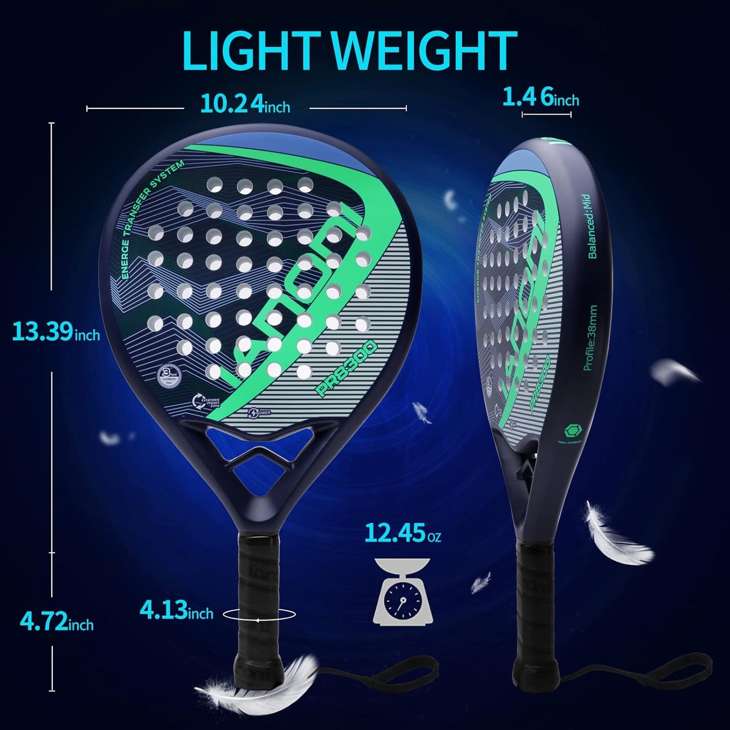 Padel Racket Carbon Fiber Surface with EVA Memory Flex Foam Core Lightweight Padel Racquet