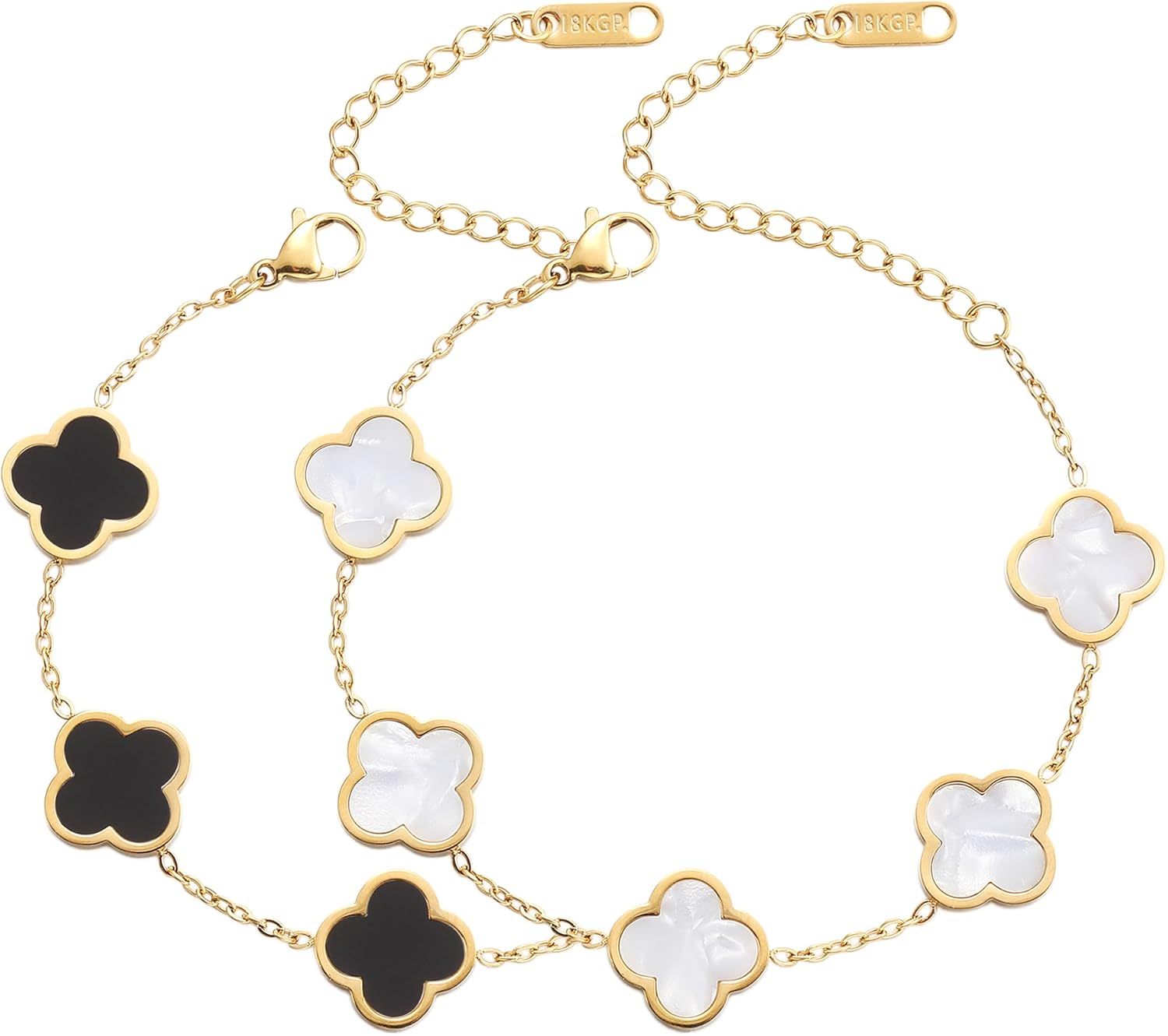 Pulsera Trébol de la Suerte para Mujer | Baño de Oro 18K con Flor Cuatro Hojas Blanco/Negro/Rojo/Verde | Joyería Elegante y Moderna