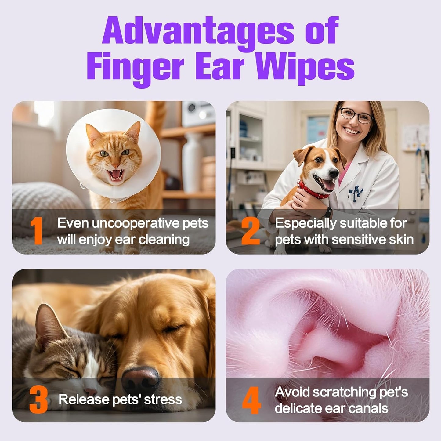 Toallitas para Limpieza de Oídos de Perros y Gatos | Diseño en Dedo, 50 Unidades | Aroma Coco, Ingredientes Naturales