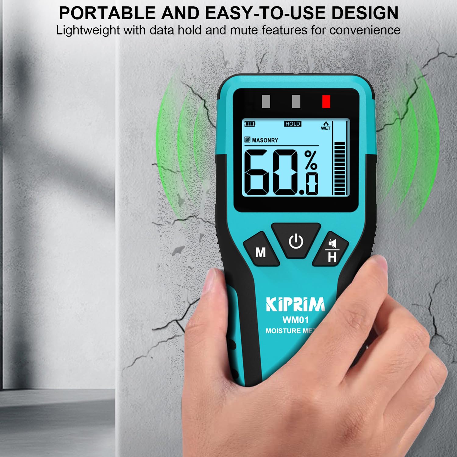 Medidor de Humedad sin Agujas WM01, Tester Digital para Madera, Paredes, Concreto y Pisos – Detección Precisa y No Destructiva