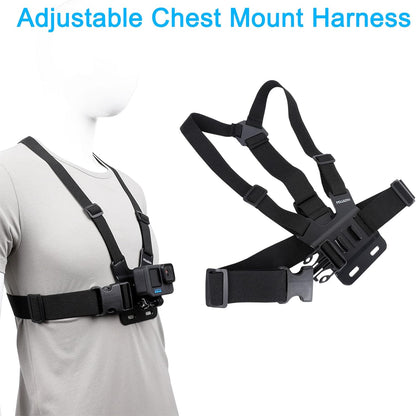 Kit de Accesorios con Quick Release para GoPro Hero 13/12/11/10/9/8/7/6/5/4 — Arnés de Pecho + Cinta de Cabeza + Clip de Mochila + Correa de Muñeca 360°