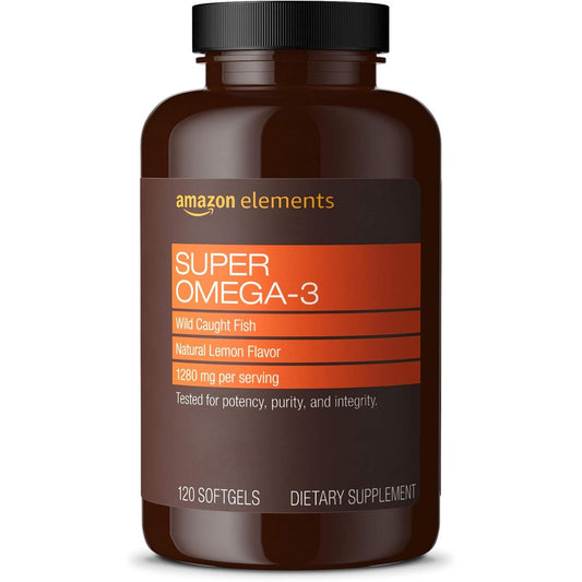 Super Omega-3, Ácidos Grasos EPA & DHA – 1280mg por Porción (2 Cápsulas Blandas), Sabor Limón Natural, 120 Cápsulas (Suministro para 2 Meses)