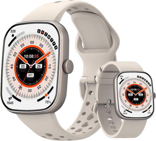 Smartwatch con respuesta de llamada | Reloj inteligente 1.96 pulgadas unisex | Actividad física con monitor de frecuencia cardíaca y sueño | Reloj deportivo | Impermeable | Color: Blanco