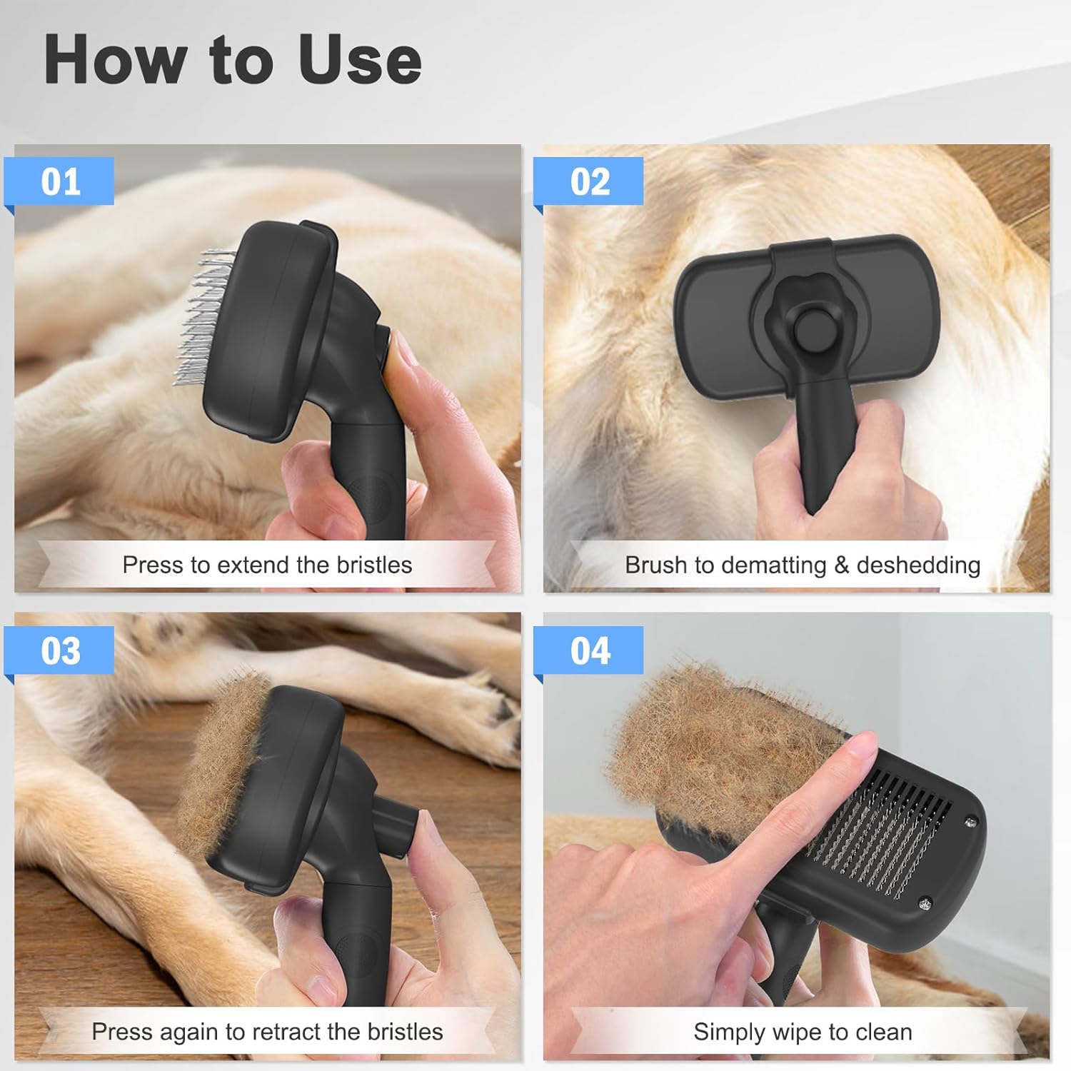 Cepillo Autolimpiante para Perros y Gatos | Removedor de Pelo Suelto, Deshedding y Grooming | Apto Pelo Corto y Largo
