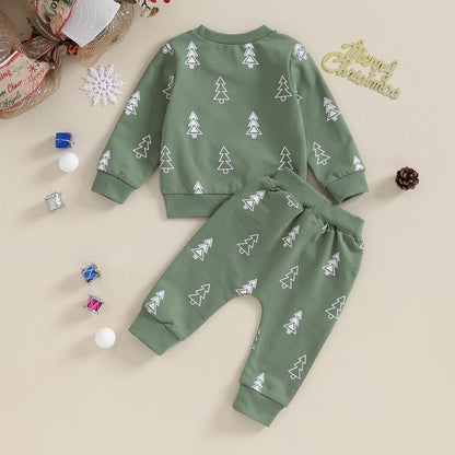 Conjunto de 2 piezas de ropa para bebé y niño, sudadera con cuello redondo con letras y pantalones casuales de otoño e invierno