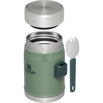 Classic Food Jar and Spork 14 Oz | Vacuum Insulated Thermos Food Container | Wide Mouth Screw on Lid | Packable for Travel | Stainless Steel with Leakproof Lid | Bpa-Free | Hammertone Green