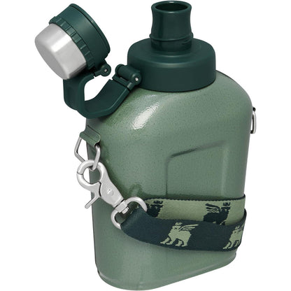Legendary Classic Canteen 1.1 Qt | Leakproof Drink Container with Strap | Stainless Steel Water Bottle with Lid | Camping, Hiking, Travel | Bpa-Free | Hammertone Green