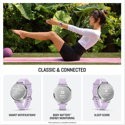 Garmin Lily 2 Active Smartwatch Mujer – Diseño Elegante con GPS Integrado, Salud & Fitness, 9 Días de Batería – Silver/Purple Jasmine