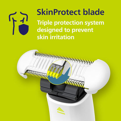 Philips Norelco OneBlade Intimate QP1924/70 | Recorta y afeita vello púbico y axilas | Protección extra de la piel | Impermeable IPX7 | 30 min de uso*