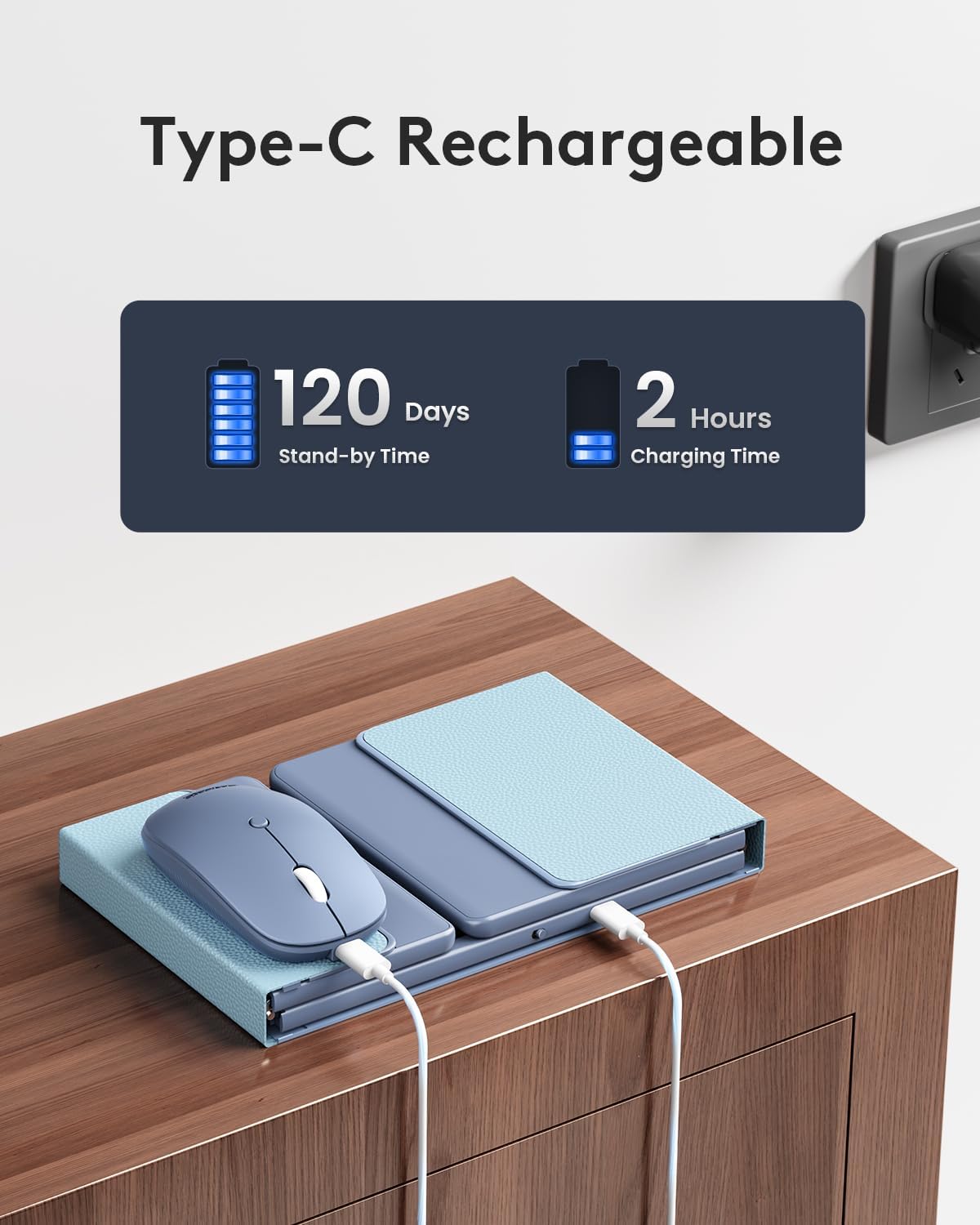 Teclado y mouse plegables | Bluetooth | Portátil para viaje | Mouse inalámbrico recargable USB-C | Para iOS, Android, Windows | Color: Azul