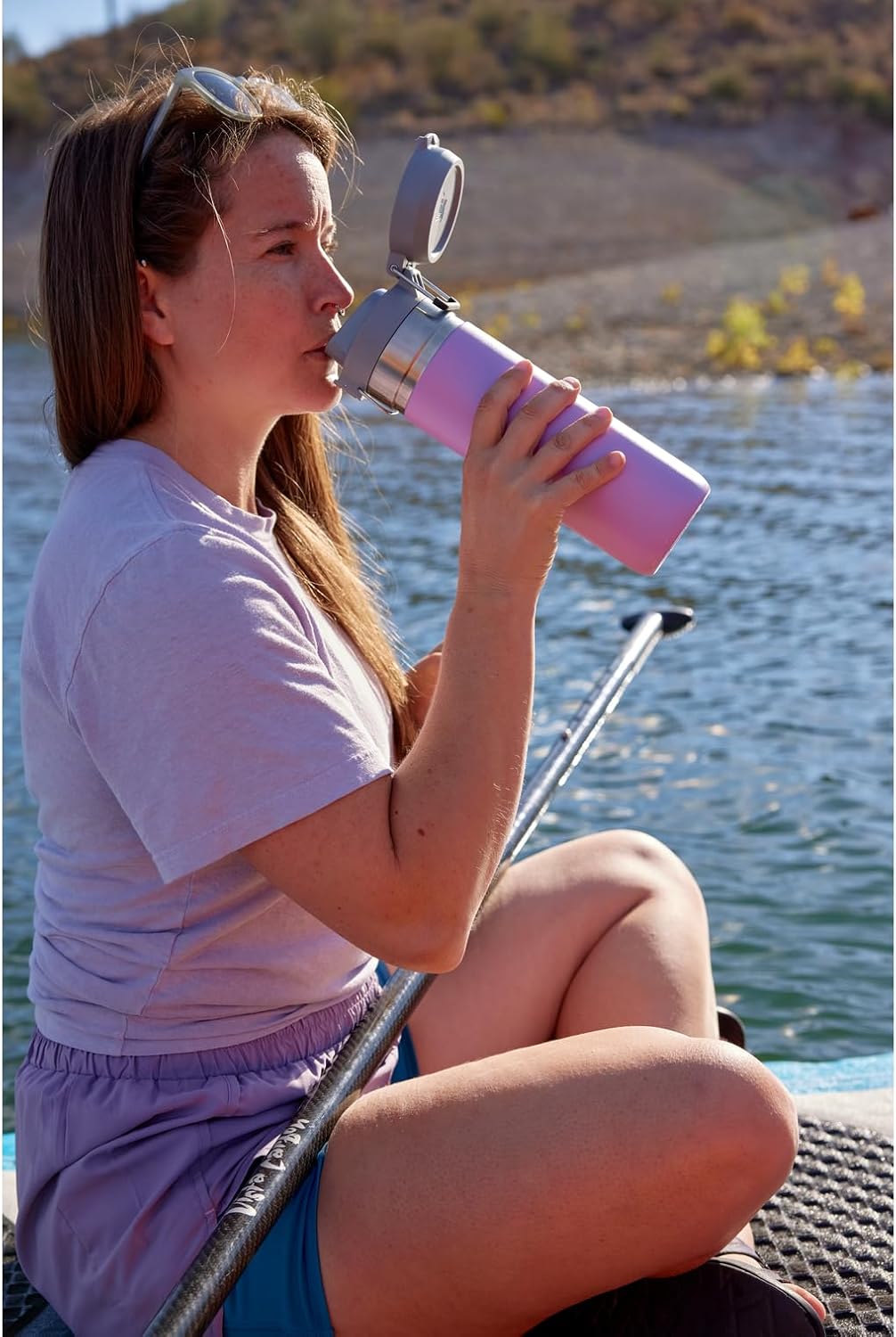 Quick Flip GO Water Bottle 36 Oz | Push Button Lid | Leakproof and Packable for Travel and Sports | Insulated Stainless Steel | Bpa-Free | Azure